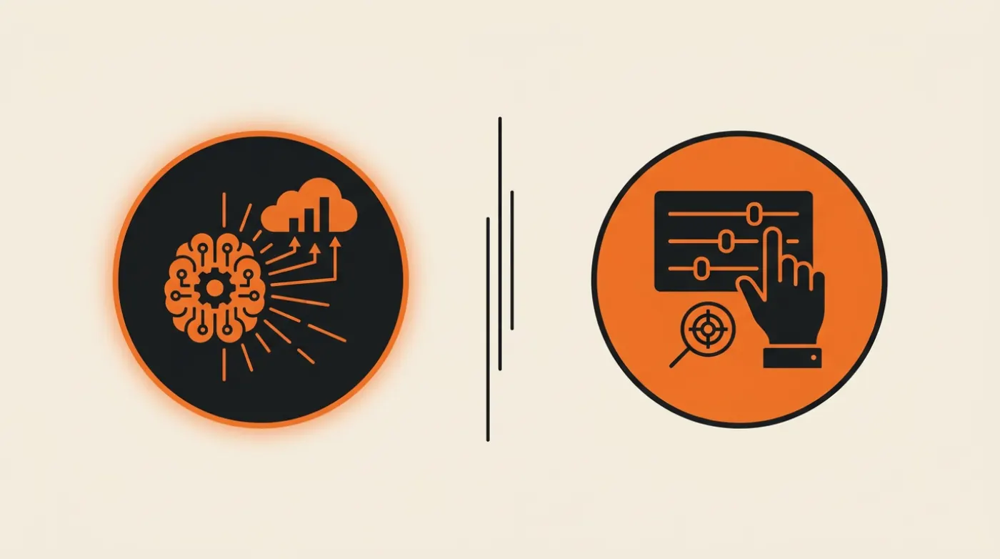 Comparativa visual entre Google Performance Max y campañas manuales en Google Ads para 2026